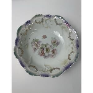 Vintage Bavaria Floral Porcelain Bowl with Iridescent Gold Trim